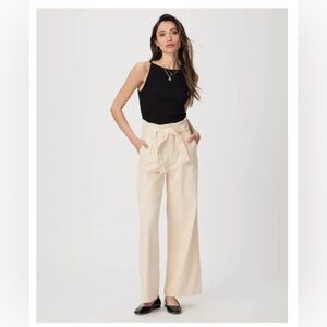 PAIGE $249 Harper Paperbag Waist Wide Leg Pants - Blonde Sand